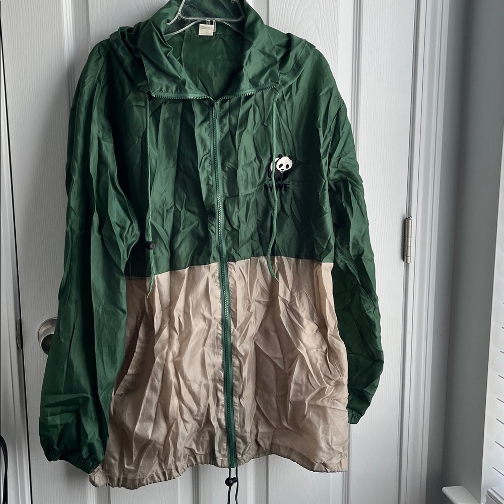 Vintage WWF World Wildlife Rain Jacket Hooded Zip Panda Embroidered Green - Picture 3 of 7